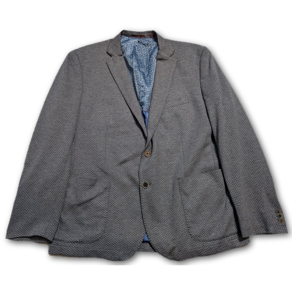 Johnston & Murphy Mens Blazer Gray XXL Blended Fabric Lined Stretch Geometric